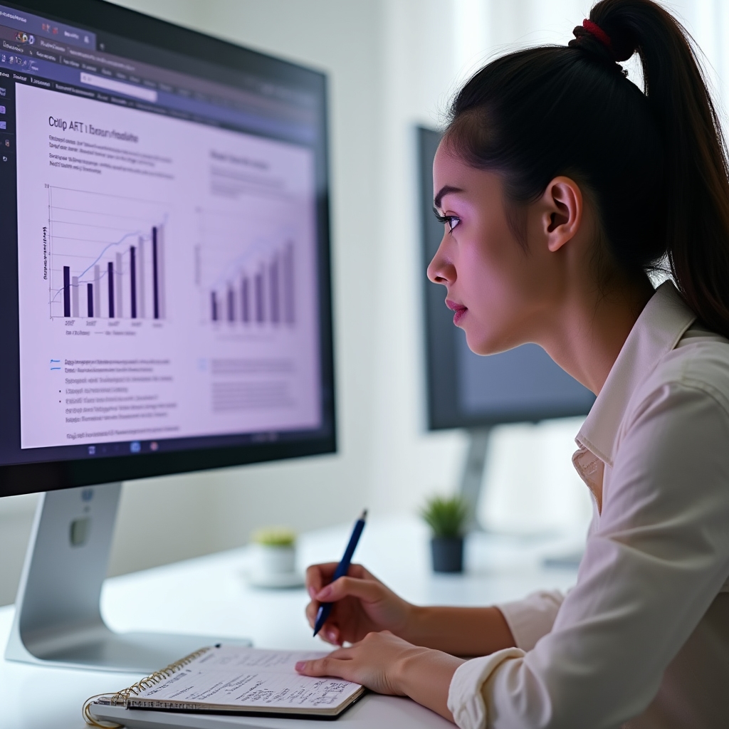 Writer analyzing headline performance on multiple screens