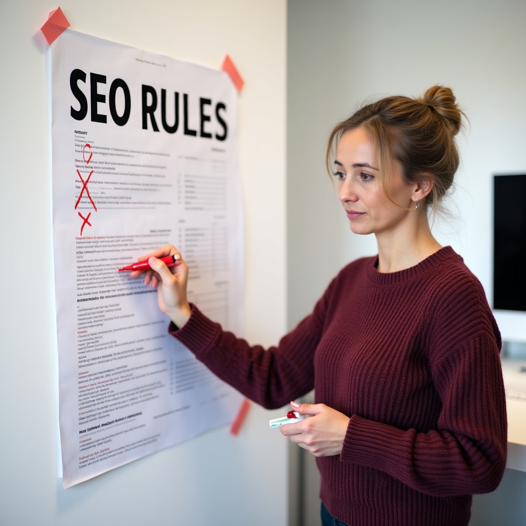Writer crossing out false SEO claims on a whiteboard with marker